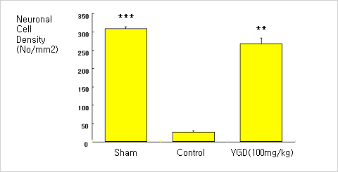  ⹰ ȿ ׷ -  3027.4 cells/mm2  ݸ, Ŀ   381.7 cells/mm2  ս Դ.    ⹰ 100mg/kg 豺 2753.6 cells/mm2  Ͽ  ȿ ־(p<0.05).