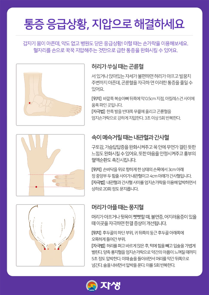 통증 응급상황, 지압으로 해결하는 자세한 내용은 다음을 참고하세요.