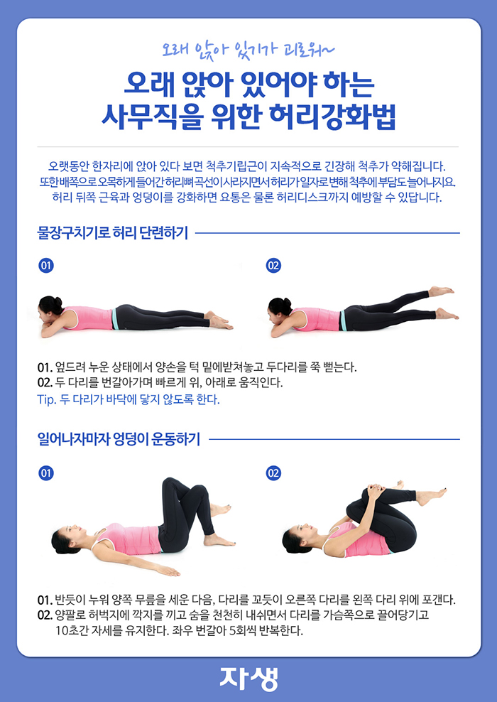 자생한방병원 건강정보 - 오래 앉아 있어야하는 사무직을 위한 허리강화법